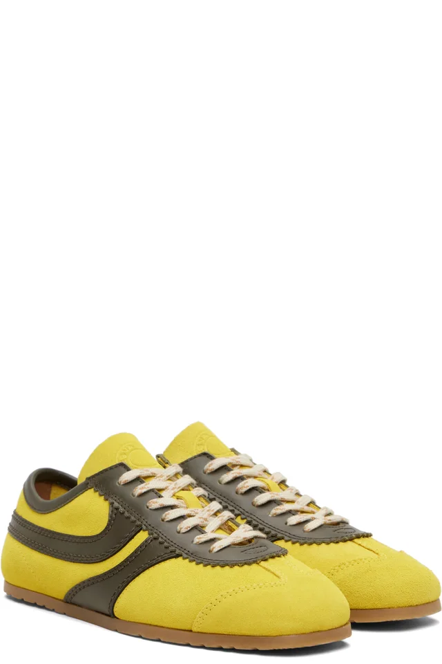 Dries Van Noten Yellow & Khaki Suede Sneakers, photo 4 of 5 from SSENSE