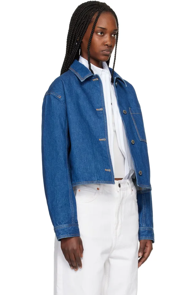 Maison Kitsuné Blue Cropped Denim Jacket, photo 2 of 4 from SSENSE