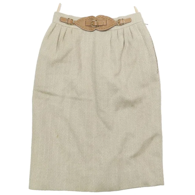Hermès Vintage Wool Silk Blend Tight Skirt Studded Belt Half Knee Length in Silk from The Reluxe