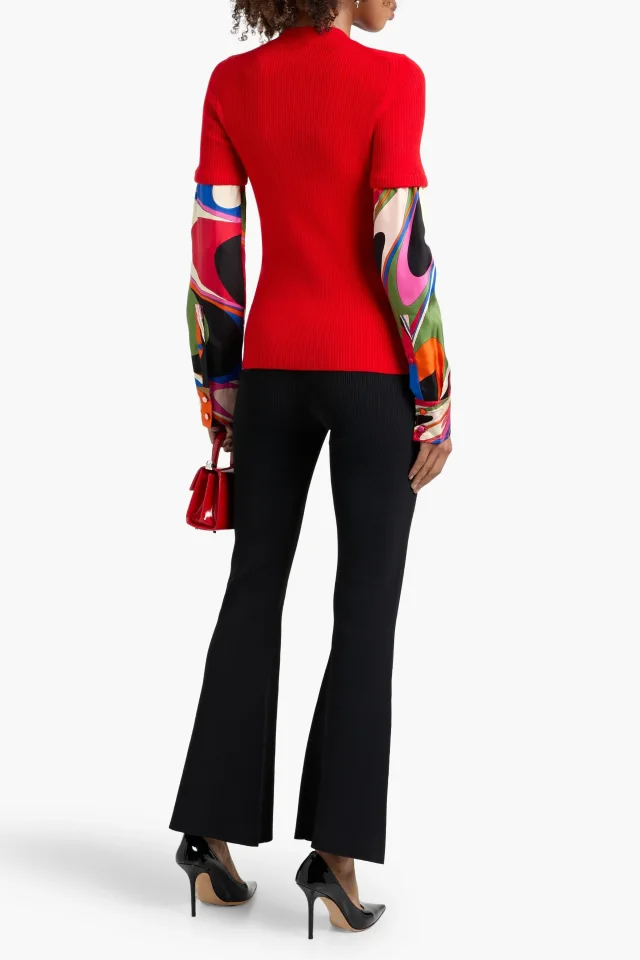 Pucci Ribbed Wool-Blend Mock-Neck Sweater with Twill Sleeves, photo 3 of 4 from THE OUTNET
