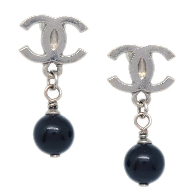 Chanel Piercing Dangle Earrings Silver 10A in Silver from AMORE Vintage Tokyo