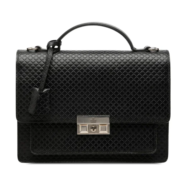 Black Gucci Diamante Calfskin Business Bag in Black Calfskin from Designer Revival