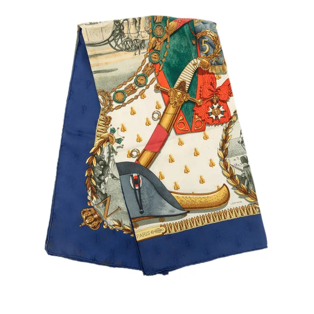 Blue Hermès Napoleon Silk Scarf 90 Scarves in Blue Silk from Designer Revival
