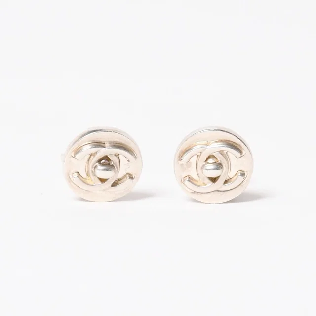 Chanel CC Logo Earrings 97 Button Metal Silver in Silver from The Reluxe