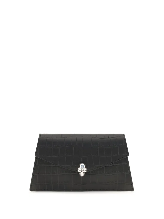 Alexander McQueen Crocodile-Embossed Calf Leather Clutch — Black Bos Taurus in Black Calfskin from HEWI