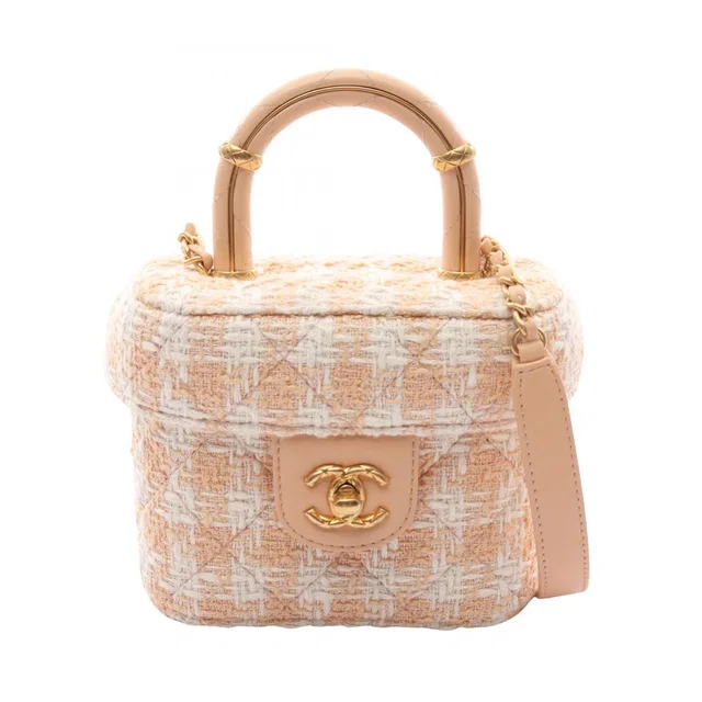 Chanel Shoulder Bag Quilted Vanity 2-Way Beige White Fabric Leather in White Leather from The Reluxe