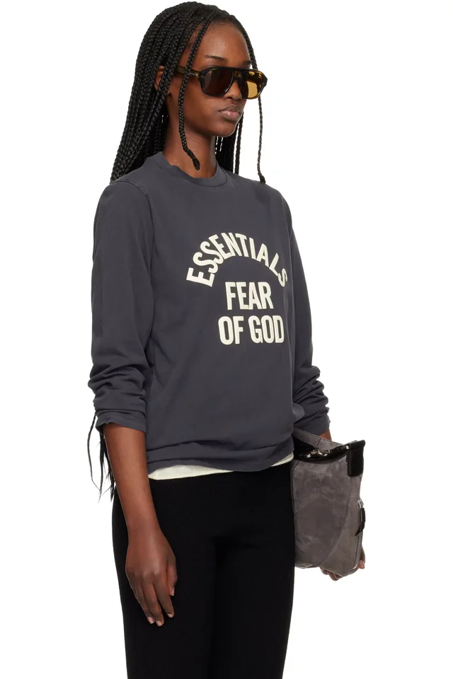 Fear of God ESSENTIALS Black Campus Classic Long Sleeve T-shirt, photo 2 of 4 from SSENSE