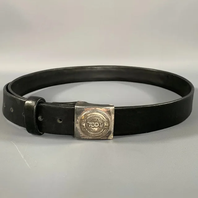 Tod's Size 38 Black Silver Solid Leather Belt in black Leather from Grailed, photo 1 of 1