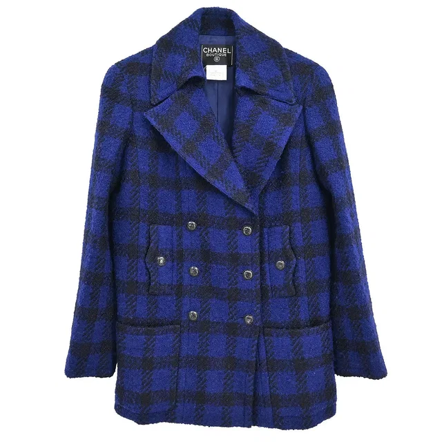 Chanel 1996 Double Breasted Jacket Navy #38 in Navy Nylon from AMORE Vintage Tokyo