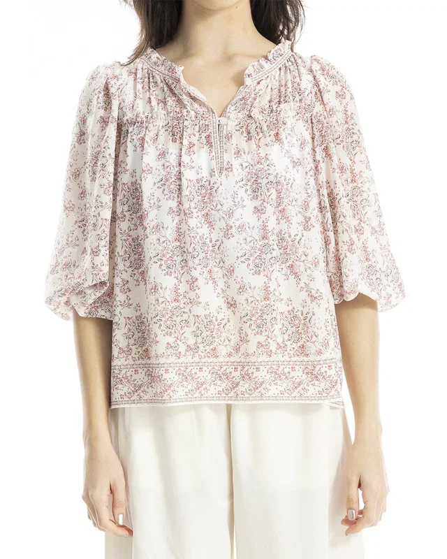 Max Studio V-Neck Puff Sleeve Top, image 1 of 1 from Gilt