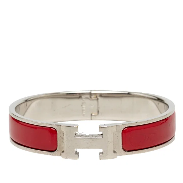 Red Hermès Narrow Enamel Clic H Bracelet PM in Red from Designer Revival
