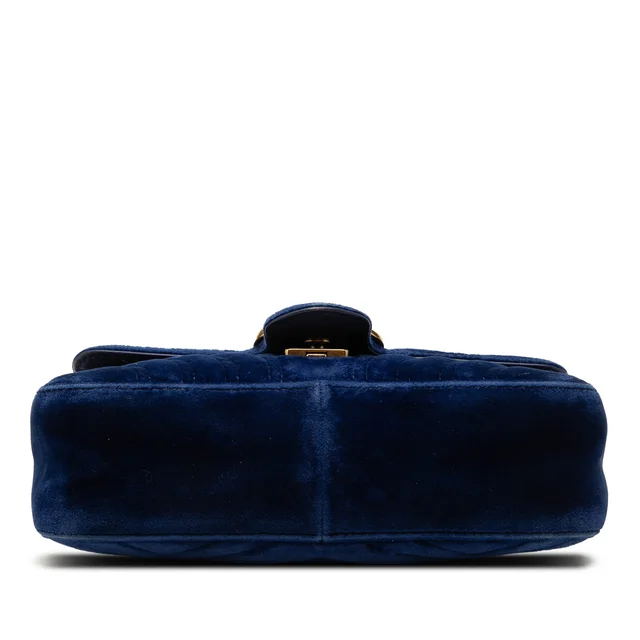 Blue Gucci Small GG Marmont Matelasse Velvet Shoulder Bag in Blue Velvet from Designer Revival, photo 2 of 2