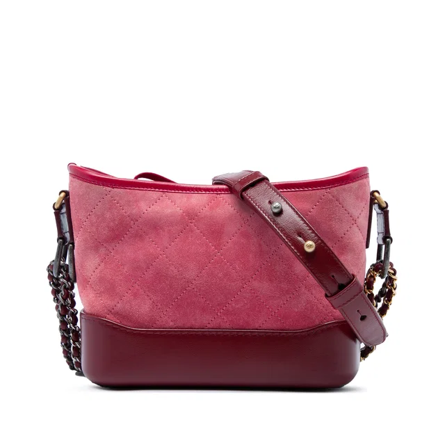 Red Chanel Small Quilted Suede Gabrielle Hobo Crossbody Bag in Red Suede from Designer Revival