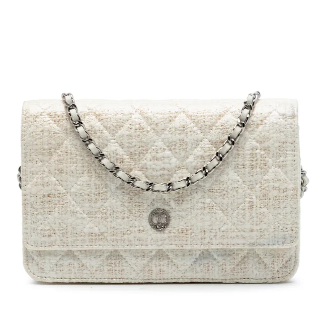 Brown Chanel CC Coated Tweed Wallet On Chain Crossbody Bag in Brown Tweed from Designer Revival