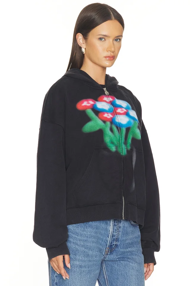 VANDYTHEPINK Spray Flower Zip Up Hoodie in Black, photo 2 of 4 from REVOLVE (Canada)