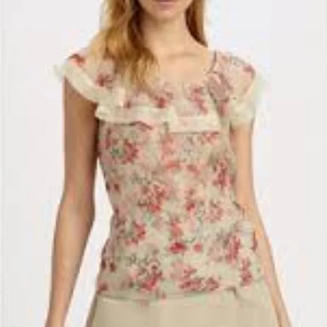 REDValentino Sleeveless Silk Organzia Floral Ruffle Top in pink Silk from Poshmark