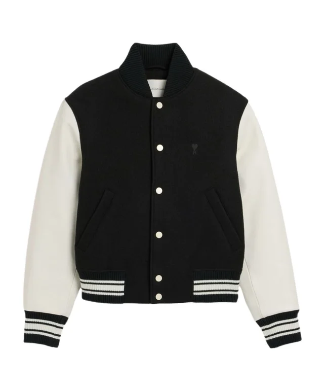 Black wool and leather padded teddy jacket with Ami Paris embroidery from SENSER, photo 1 of 1