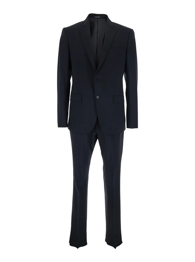 Emporio armani Blue Single-breasted Slim Suit with Notched Revers in Wool for Men in Blue 100% Virgin Wool, photo 2 of 3 from Gaudenzi Boutique
