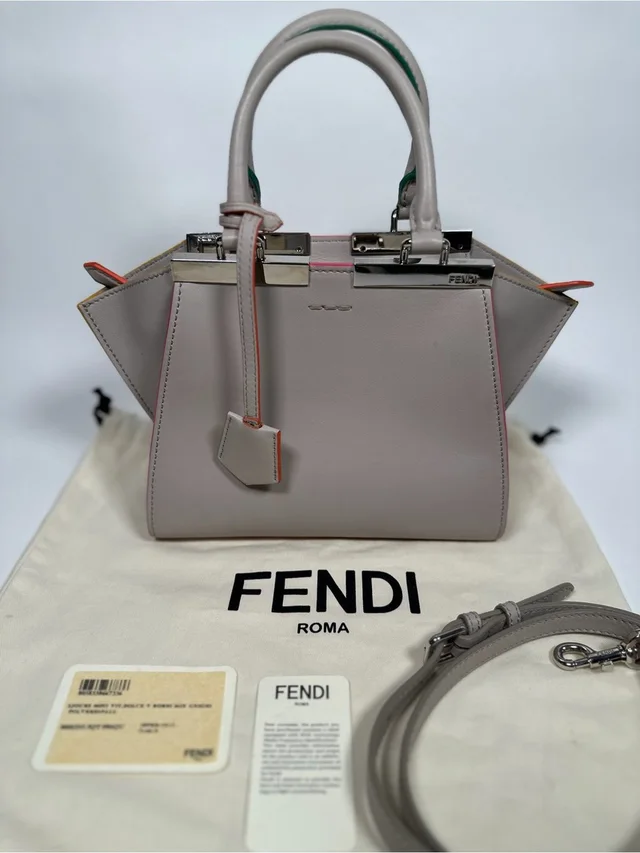 Fendi Small Top-Handle Satchel In Light Gray With Pink And Orange Trim in pink|gray Leather from Poshmark, photo 1 of 1
