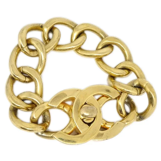 Chanel 1995 Gold CC Turnlock Bracelet in Gold from AMORE Vintage Tokyo