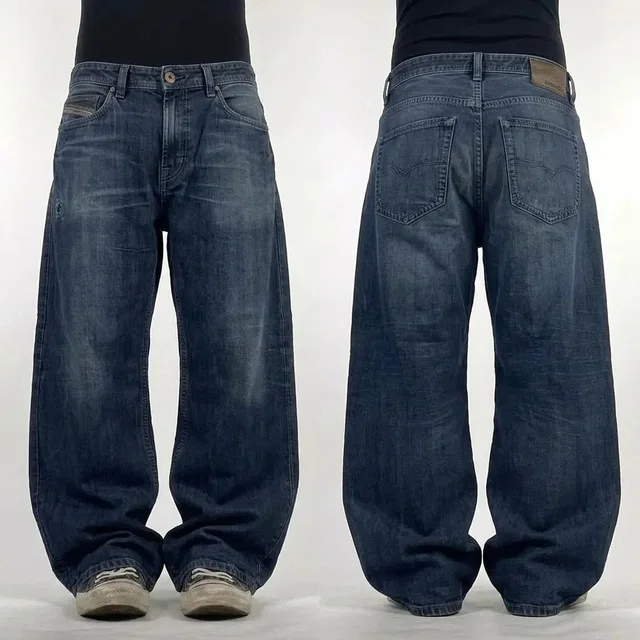 Vintage Y2K Diesel Dark Wash Baggy Straight Leg Cyber Jeans in blue from Grailed