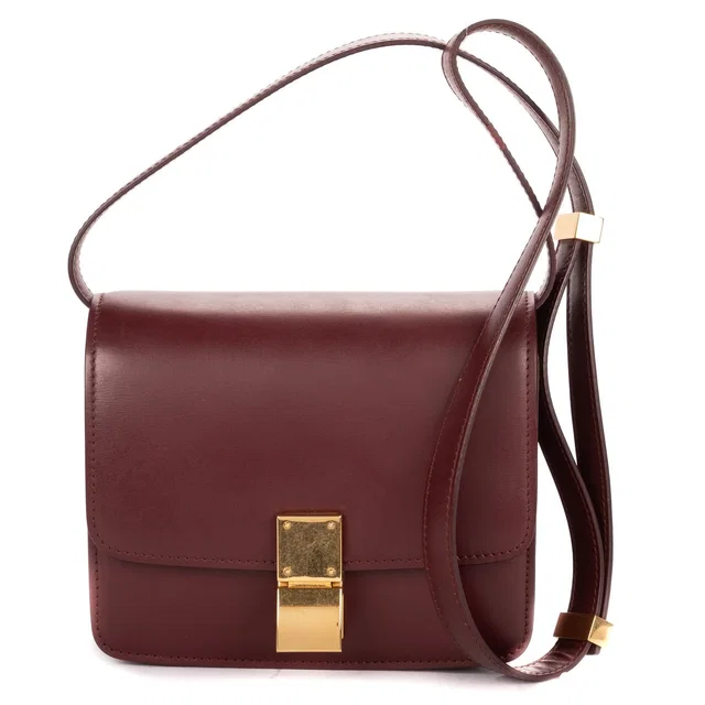 Celine Small Classic Box Burgundy Smooth Calfskin in Burgundy Calfskin from The Reluxe