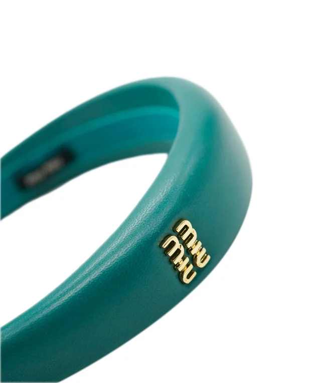 Miu Miu Blue Logo Headband in Blue Leather from Luxury Promise, photo 2 of 2