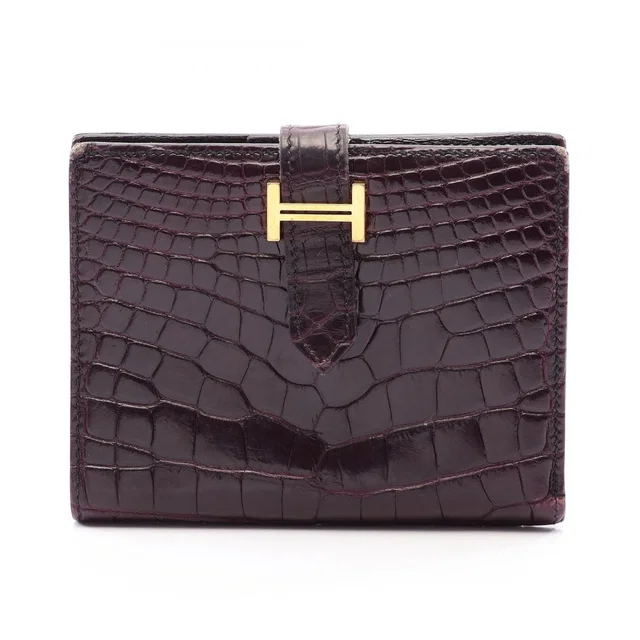 Hermès Bifold Wallet Bearn Compact Raisin in Crocodile from The Reluxe