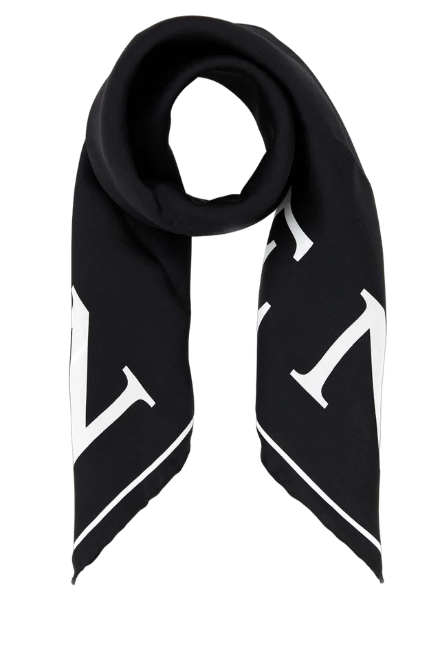 Alexander McQueen Logo-Patterned Silk Scarf — Black Exterior: Scarfs in Black Silk from HEWI