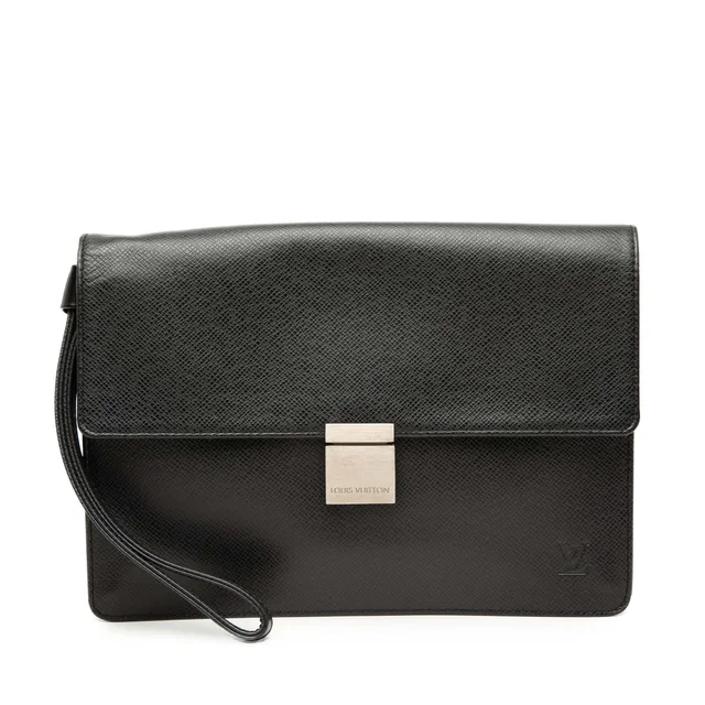 Black Louis Vuitton Taiga Selenga Clutch Bag in Black Leather from Designer Revival