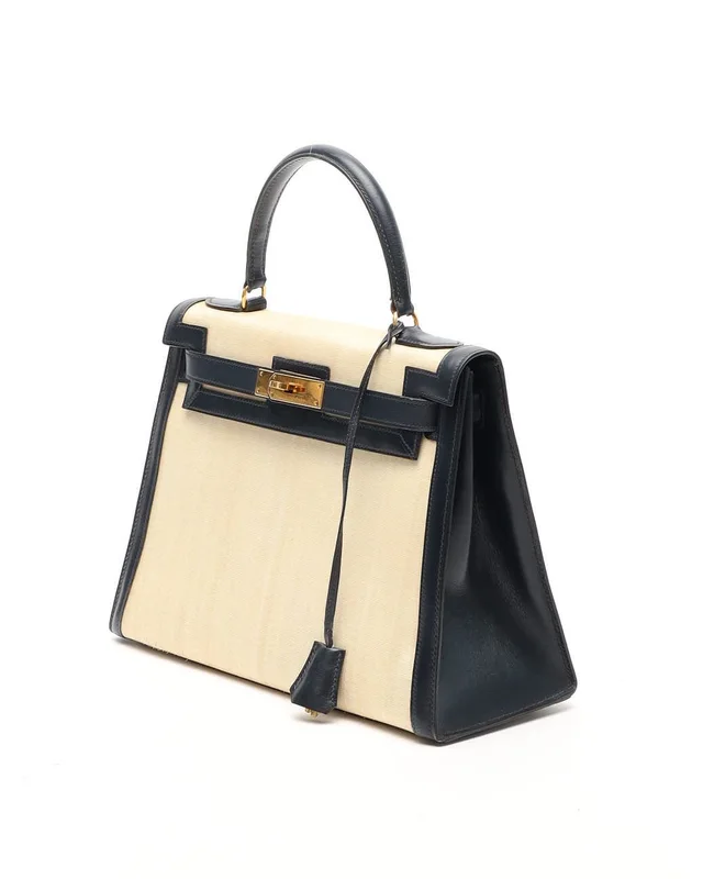 Hermès Kelly Sellier 28 Bleu Marine Box Toile Canvas Bag in Navy Canvas from A Retro Tale, photo 2 of 15