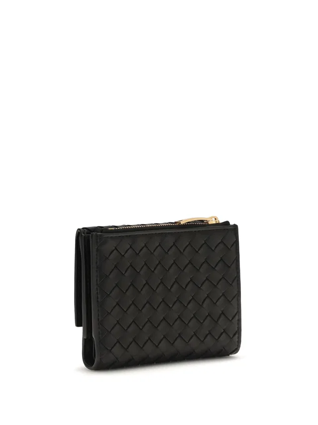Bottega Veneta Intrecciato Woven Leather Trifold Wallet — Black Lamb & Purses in Black Woven leather from HEWI
