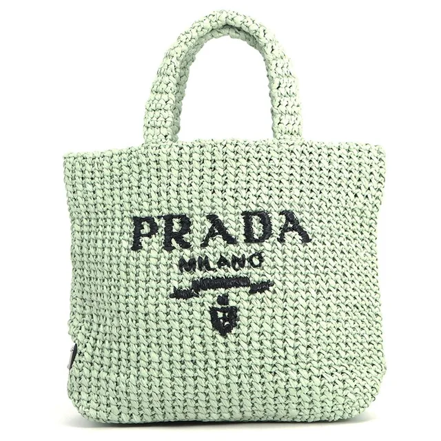 Prada Tote Bag Logo Crochet Small Raffia in Raffia from The Reluxe
