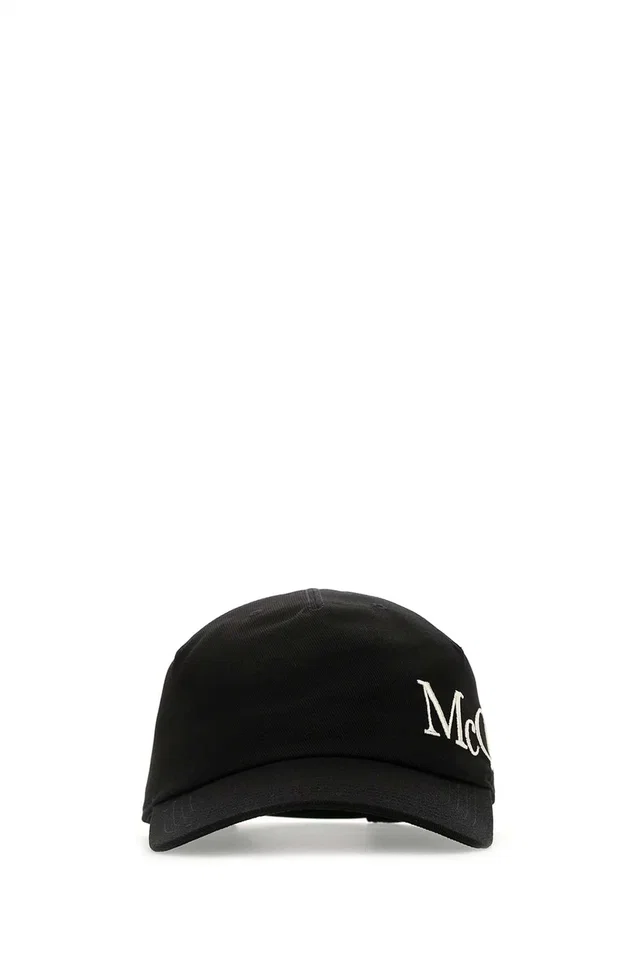 Alexander McQueen Hat Cotton Gabardine Baseball Cap — Black Exterior: Caps in Black from HEWI