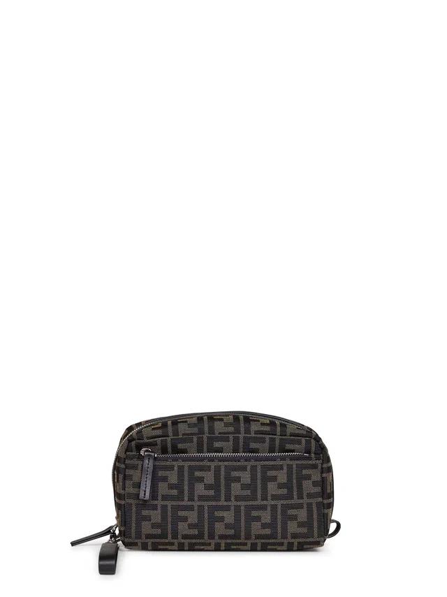 Fendi Double-Zip Woven Jacquard Clutch — Brown Polyester in Brown Woven leather from HEWI