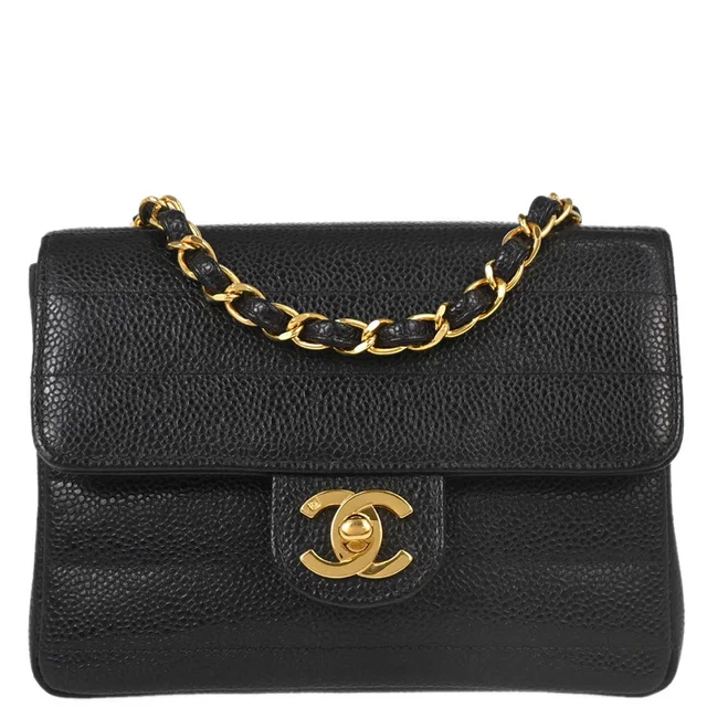 Chanel 1994-1996 Black Caviar Mini Classic Square Flap Shoulder Bag 17 in Black Caviar leather from AMORE Vintage Tokyo