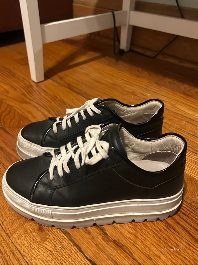 Maison Margiela Black And White Leather Platform Sneakers in black|white Leather from Poshmark