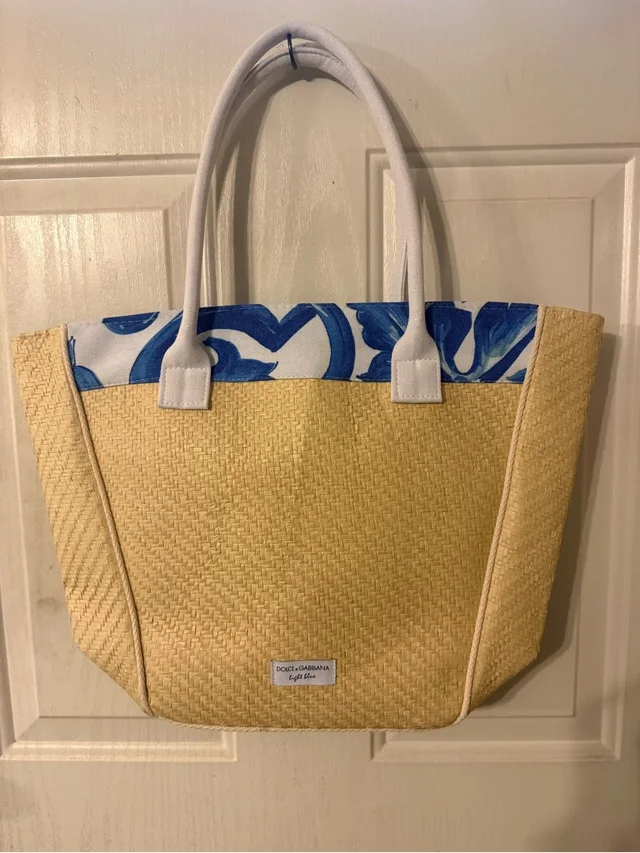 Dolce & Gabbana Yellow Straw Tote With Blue Floral Trim And White Handles in yellow|blue Raffia from Poshmark