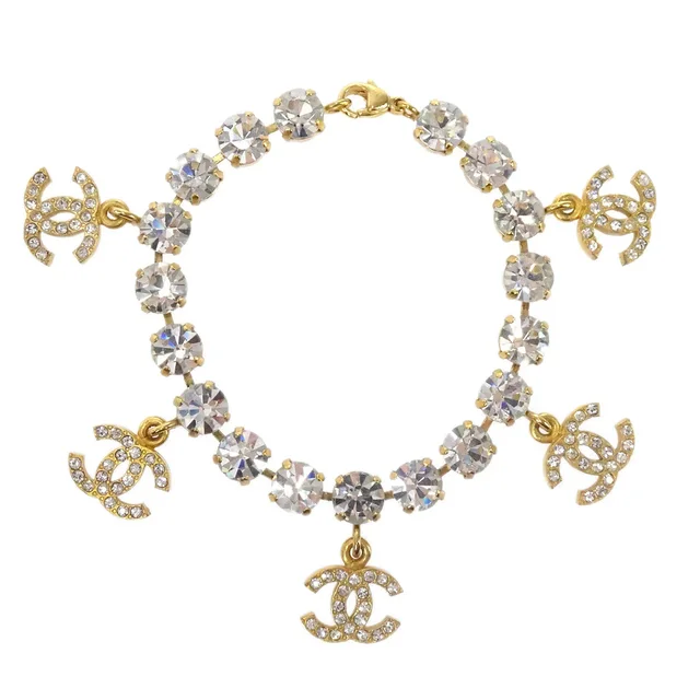Chanel Rhinestone Gold Chain Bracelet 95A in Gold from AMORE Vintage Tokyo