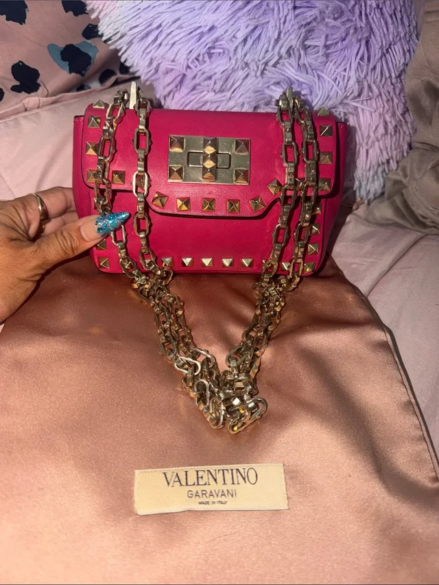 Valentino Garavani Hot Pink Rockstud Chain Shoulder Bag in gold|pink Leather from Poshmark
