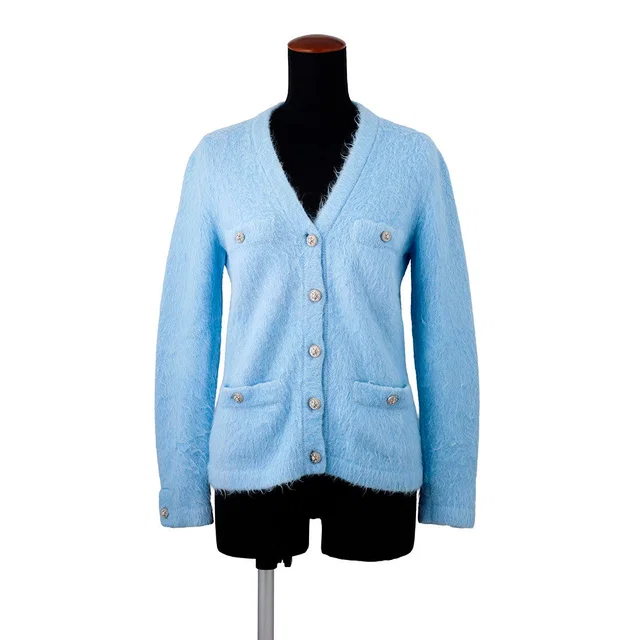 Chanel Snowflake Button Cardigan Size 34 Light BlueP62195 Cashmere63% Alpaca25% Polyamide12% from GALLERY RARE