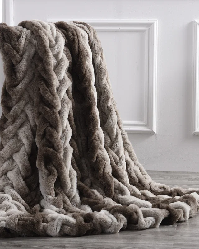 Modern Threads Faux Fur Braided Reverse To Micro Mink Throw, image 1 of 1 from Rue La La