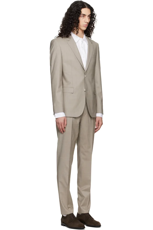 BOSS Taupe Two-Piece Slim-Fit Stretch Wool Suit, photo 2 of 5 from SSENSE