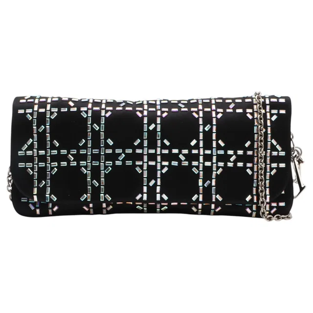 Dior Satin Bijou Chain Shoulder Bag Black in Black Satin from VINTAGE QOO TOKYO