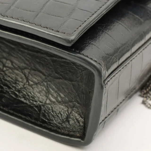 Saint Laurent Croco Embossed Kate Tassel Small Chain Shoulder Bag Black in Black Leather from VINTAGE QOO TOKYO, photo 8 of 14