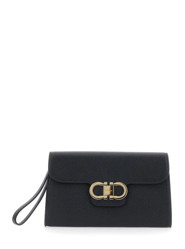 Ferragamo Grained Calf Leather Clutch — Black in Black Calfskin from HEWI