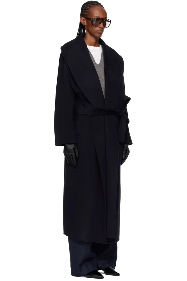 Róhe Navy Signature Double-Faced Scarf Coat, photo 2 of 4 from SSENSE