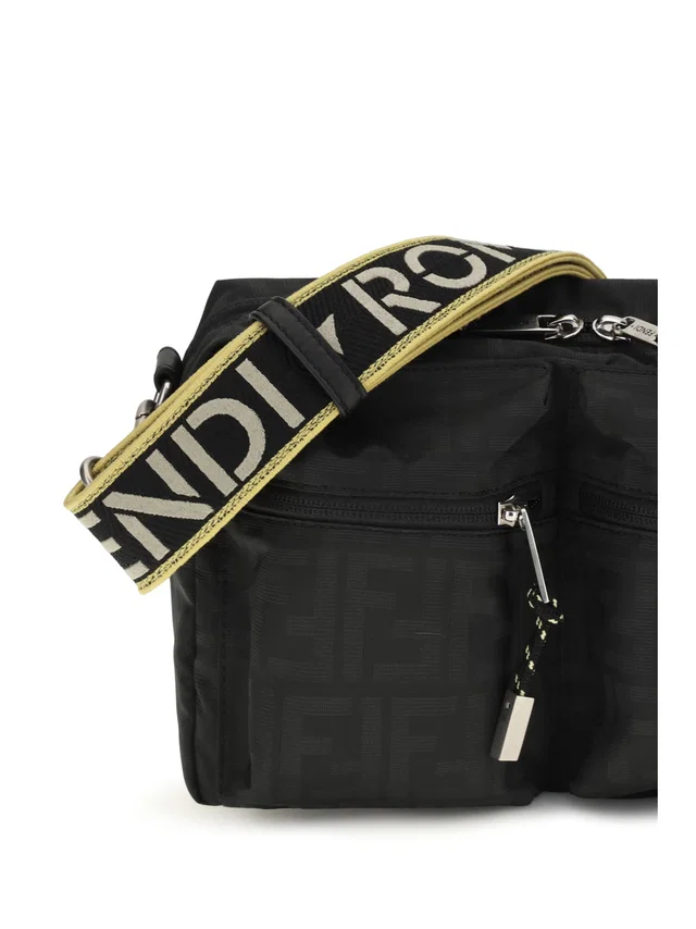 Fendi Ff Monogram Fabric Camera Bag — Black Polyester in Black Calfskin from HEWI
