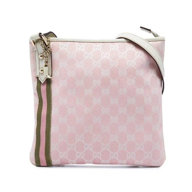 Pink Gucci GG Canvas Web Jolicoeur Crossbody in Pink Canvas from Designer Revival