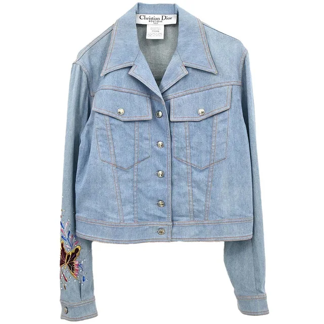 Dior 2002 Embroidery Denim Jacket Light Blue #38 in Blue Denim from AMORE Vintage Tokyo